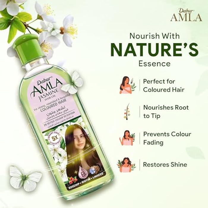 Dabur Amla Jasmine Hair Oil | For Strong, Nourished & Beautiful Shining Colored - 300ml - Image 3